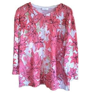 Lovely Springtime Charter Club Floral Light Weight Cardigan Sweater Coral Pink